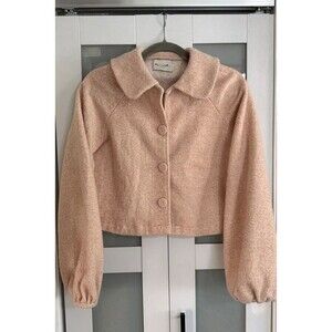 Blush Pink Textured Balloon Sleeve Jacket Retro Style Cropped Pea Coat Size M/L
